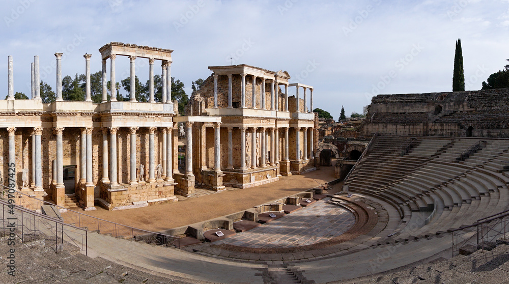 panorama view of the Roman amphitheater in historic Merida