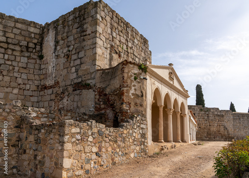 inner courtyard view of buildings and wall of the Merida fortress inm Extremadura photo