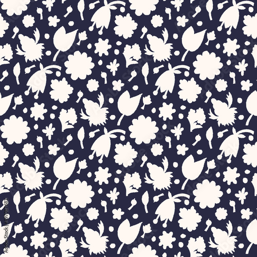 Abstract seamless pattern with leaves and flowers.