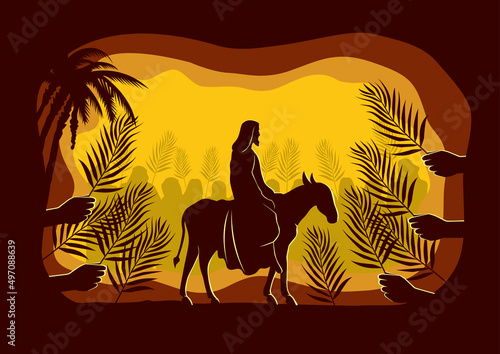 Jesus Christ riding a donkey. Palm Sunday