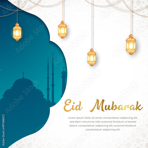 White luxury eid al fitr background with decorative ornament pattern Premium Vector