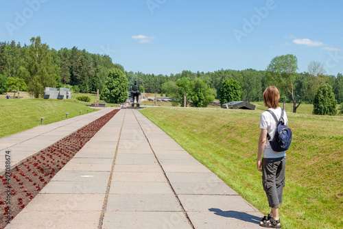 Solo young tourist vacation Khatyn park of memory second world war photo