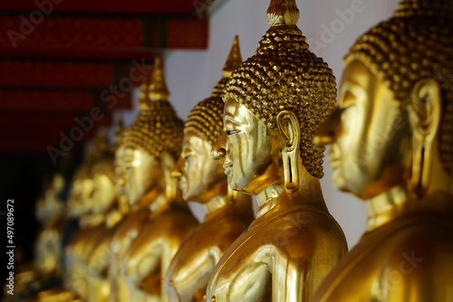 Buddha golden statues are seen at Wat Pho temple complex  also known as Wat Phra Chetuphon  in Bangkok  Thailand.