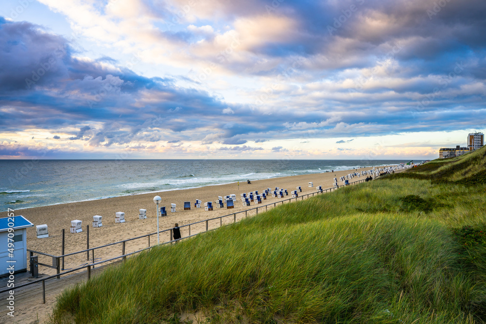 Autumn evening at Westerland beach on the island of Sylt. Sylt Island in the North Sea
