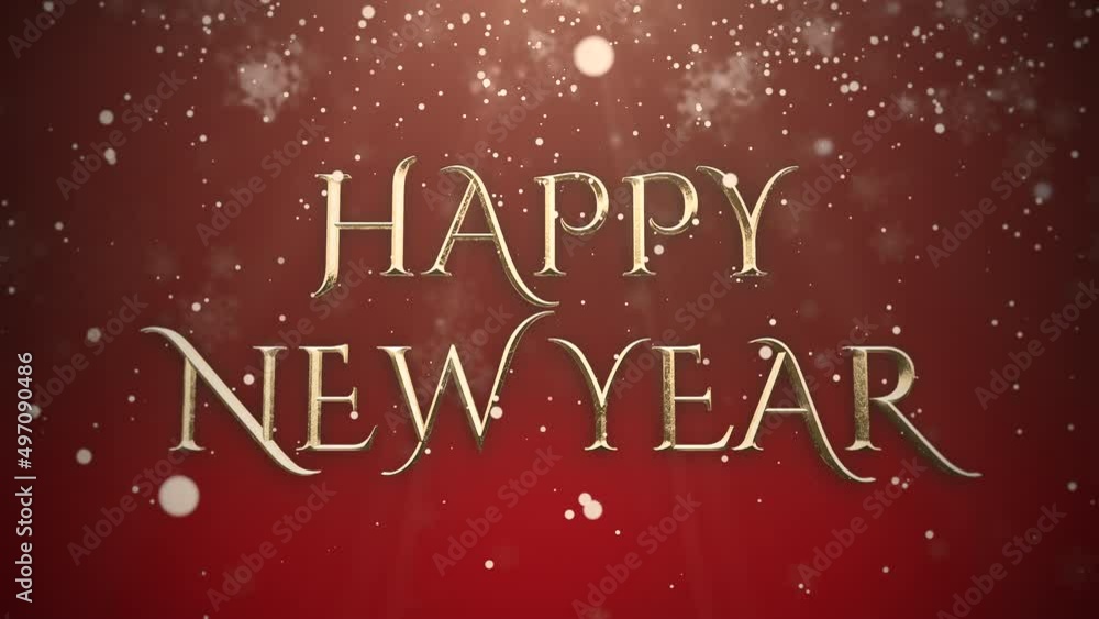 Happy New Year with white snowflake falling and gold glitters, motion holidays and winter style background for New Year and Merry Christmas Happy New Year with white snowflake falling and gold glitters, motion holidays and winter style background for New Year and Merry Christmas