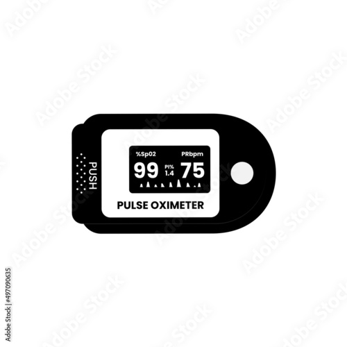 Oximeter Silhouette. Black and White Icon on Isolated White Background Suitable for Logo or Design Element