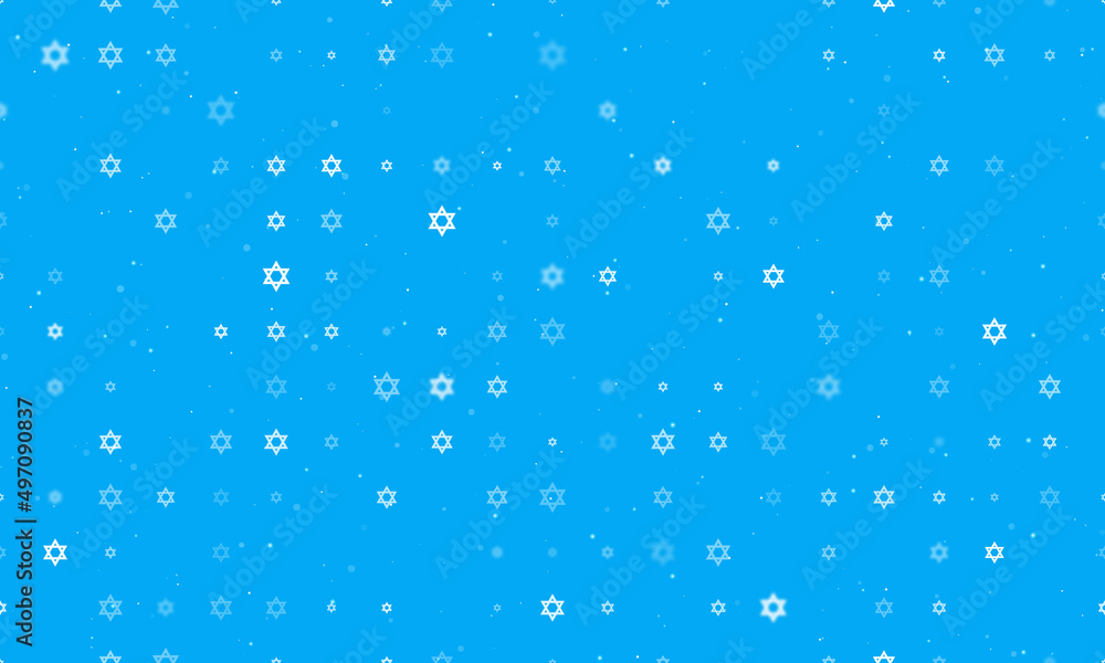 Seamless background pattern of evenly spaced white star of David symbols of different sizes and opacity. Vector illustration on light blue background with stars Seamless background pattern of evenly spaced white star of David symbols of different sizes and opacity. Vector illustration on light blue background with stars