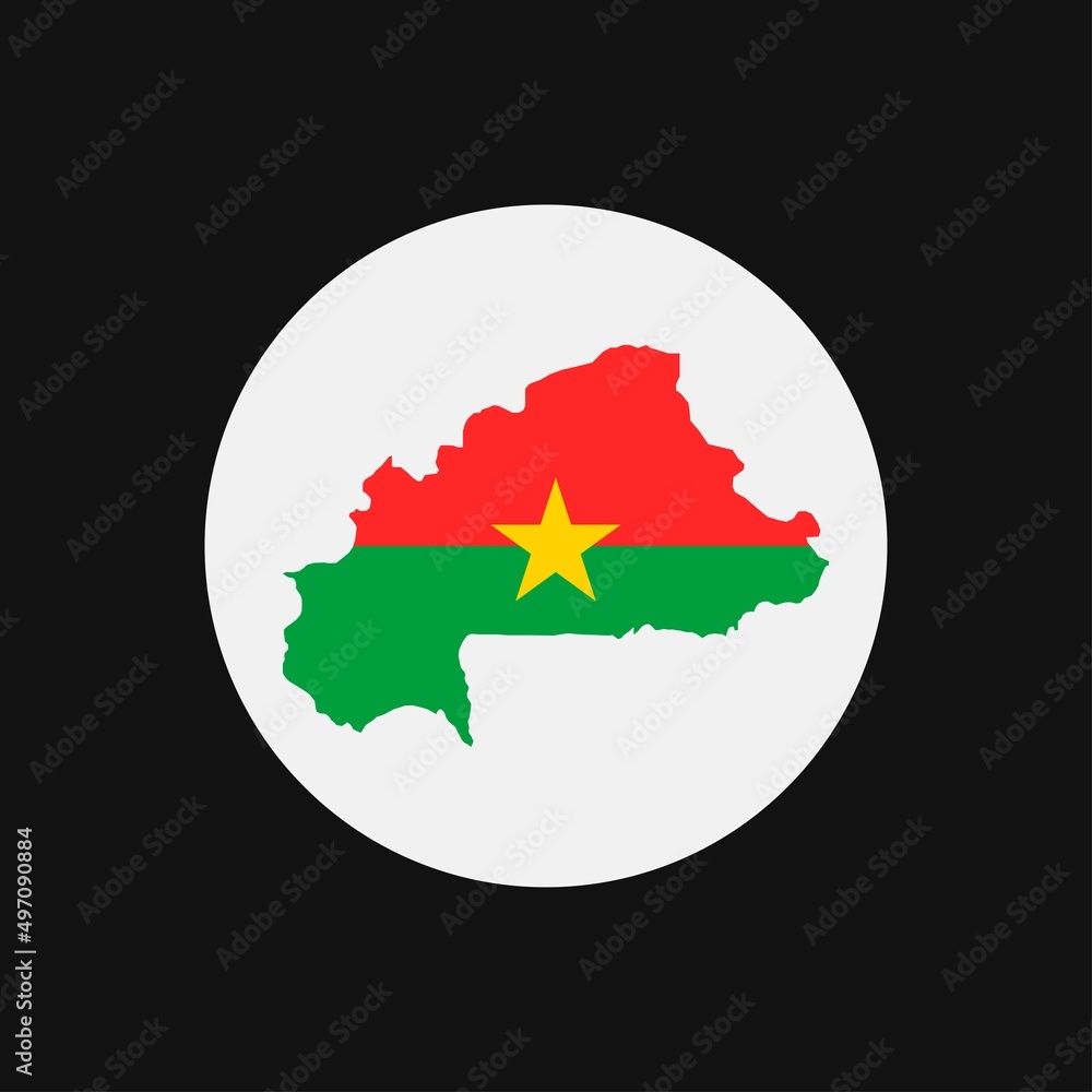 Burkina Faso map silhouette with flag on white background Burkina Faso map silhouette with flag on white background