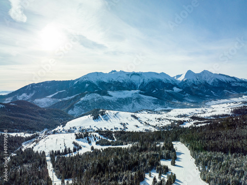 Aerial view of Bachledova dolina in the village of Zdiar in Slovakia