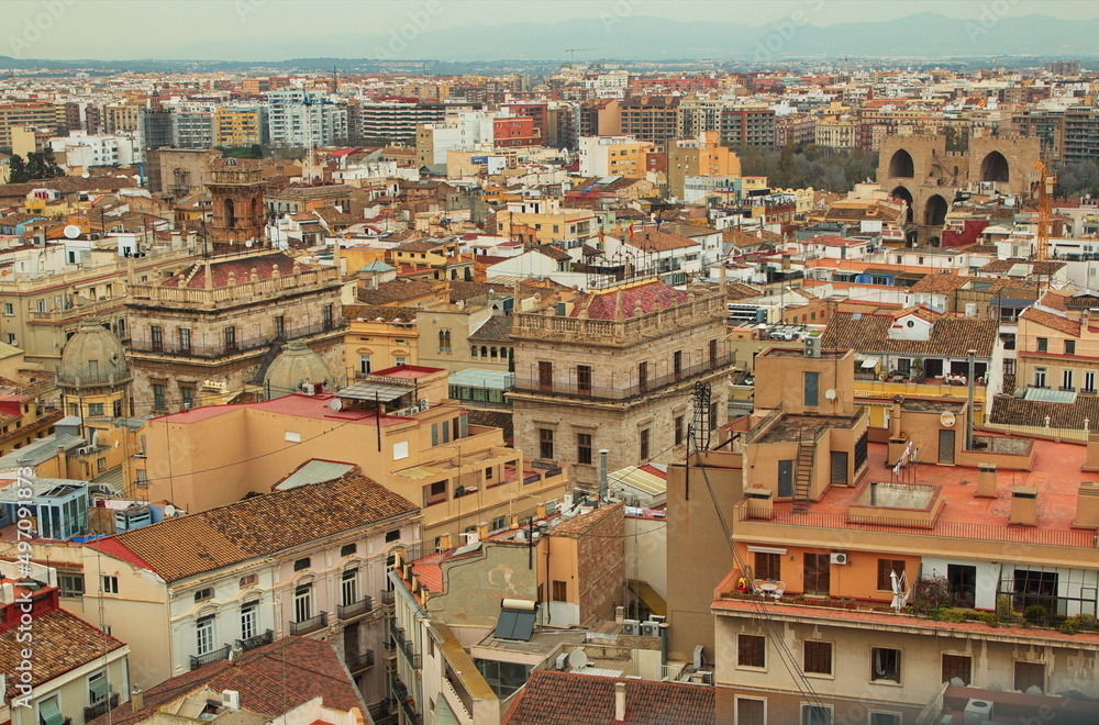 Panoramic view of old town of Valencia from the tower Miguelete of Valencia Cathedral,Spain,Europe
