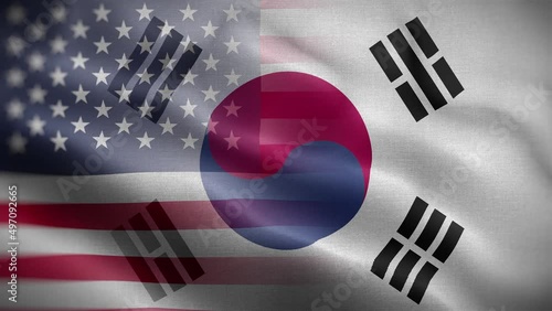 USA South Korea Flag Loop Background 4K