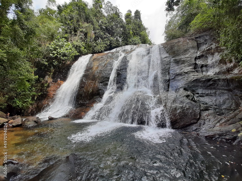 Fototapeta premium The waterfall in the middle of the forest / RATHNAPURA,SRILANKA