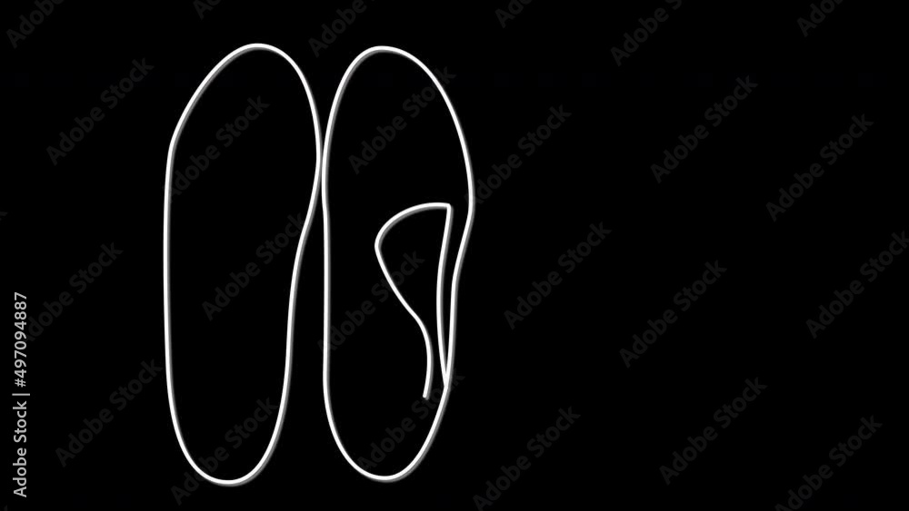 Oxford shoes, pair of boots. Self drawing animation. Top view. Line art. Black background. Oxford shoes, pair of boots. Self drawing animation. Top view. Line art. Black background.