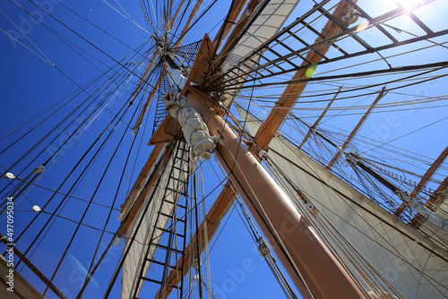 Old sailboat with mast and rigging