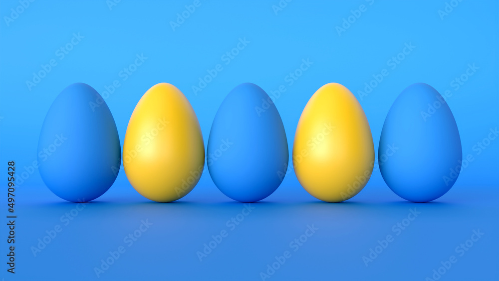 Easter eggs, blue and yellow eggs, ukraine symbol. 3d render illustration Easter eggs, blue and yellow eggs, ukraine symbol. 3d render illustration