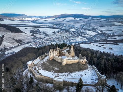 Aerial view of castle in Zborov village in Slovakia