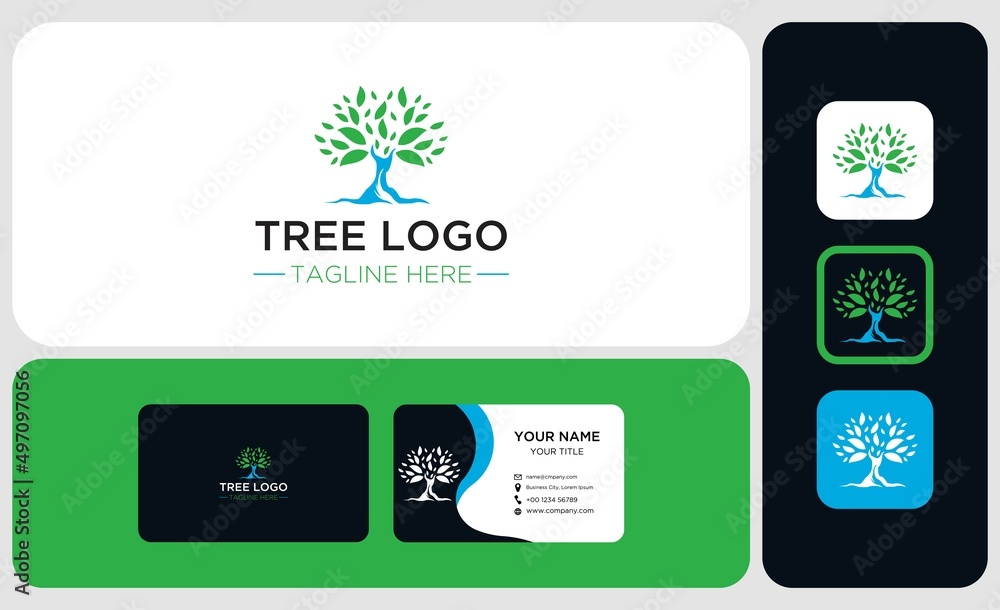Package logo design and business card. Tree and roots logo design vector isolated, abstract tree logo design Package logo design and business card. Tree and roots logo design vector isolated, abstract tree logo design