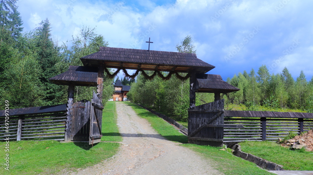 wooden church gate in Bucovina
