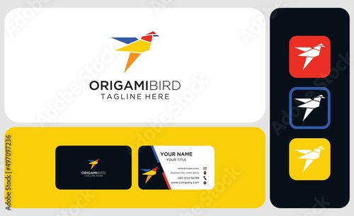 Package logo design and business card. Bird origami logo design template
