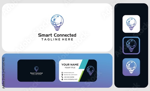 Package logo design and business card. .Tech lightbulb logo designs concept, creative icon symbol technology logo