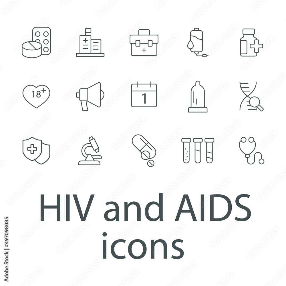 HIV and AIDS icons set . HIV and AIDS pack symbol vector elements for infographic web HIV and AIDS icons set . HIV and AIDS pack symbol vector elements for infographic web