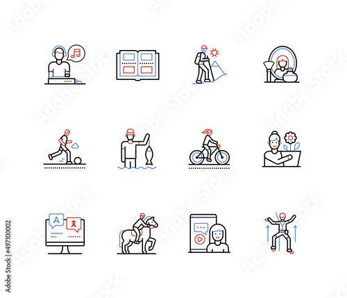 Active recreation and sports - line design style icons