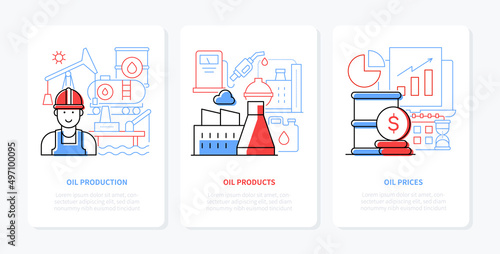 Oil industry and production - line design style banners set