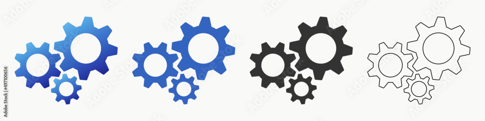 Gears icon set in flat style design. Symbols for website design, app, UI, isolated on white background. EPS 10 vector illustration.