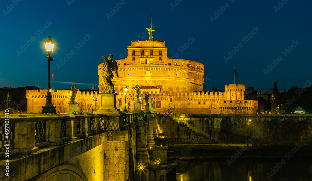 St. Angelo Bridge and Castel Sant'Angelo at Sunset