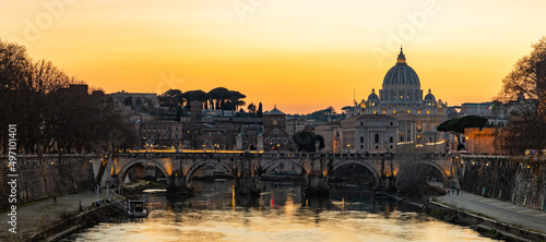 St. Angelo Bridge and St. Peter's Basilica at Sunset