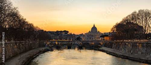 St. Angelo Bridge and St. Peter s Basilica at Sunset