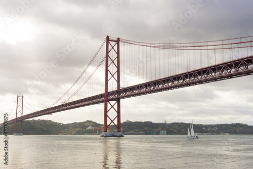 25th of April bridge and Christ the King statue  in Lisbon - Portugal