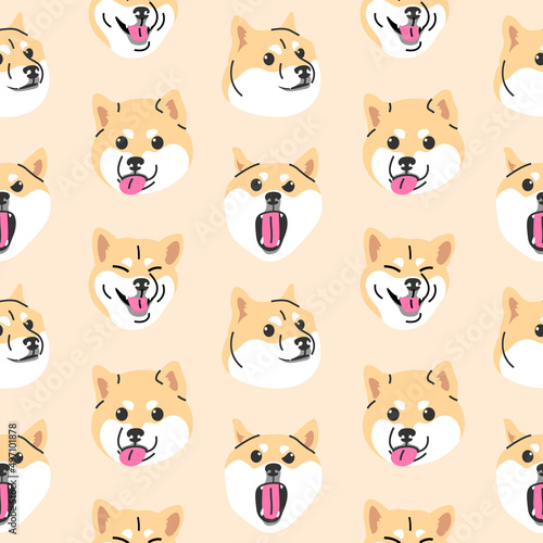 CUTE SHIBA INU SEAMLESS PATTERN IN SOME DIFFERENT EXPRESSIONS.