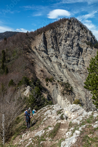Randonnée Col de la Drière , Paysage du Massif de la Chartreuse au printemps , Savoie , France
