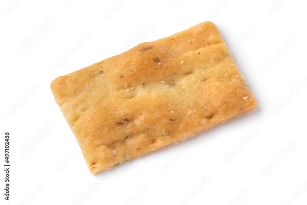 Single fresh traditional Italian Scrocchi , rosemary and sea salt cracker isolated on white background