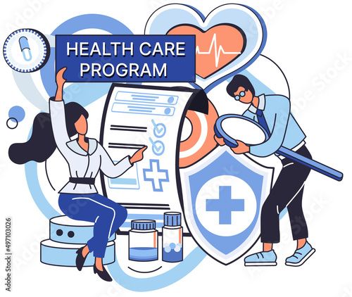 Health care program, online medical services, protection medicine. Medical insurance, hospital services, preventive check up, sick leave certificate, treatment and diagnosis of patients, telemedicine
