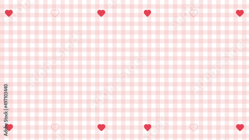 cute red heart shape on red gingham, plaid, checkered pattern background
