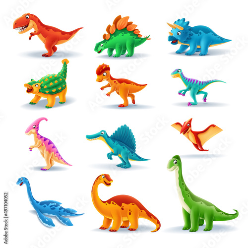 cartoon dinosaur icon set © mollicart