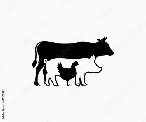 Cow Pig Chicken icon vector. Farm animals icon. Stacked Cow  Pig  Chicken symbol