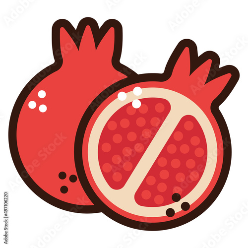 fresh pomegranates fruits doodle