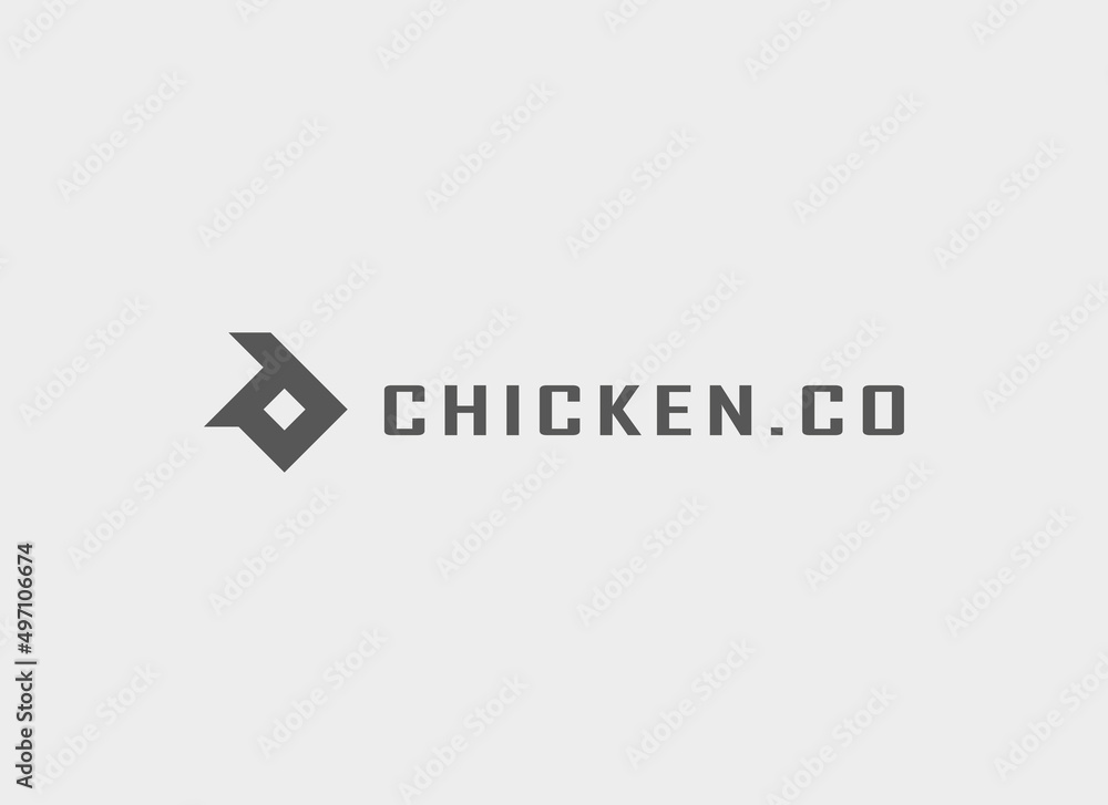 Obraz premium Abstract Chicken. Simple Minimalist Had Chicken Icon isolated on Grey Background. Usable for Animals, Business and Branding Logos. Flat Vector Logo Design Template Element.