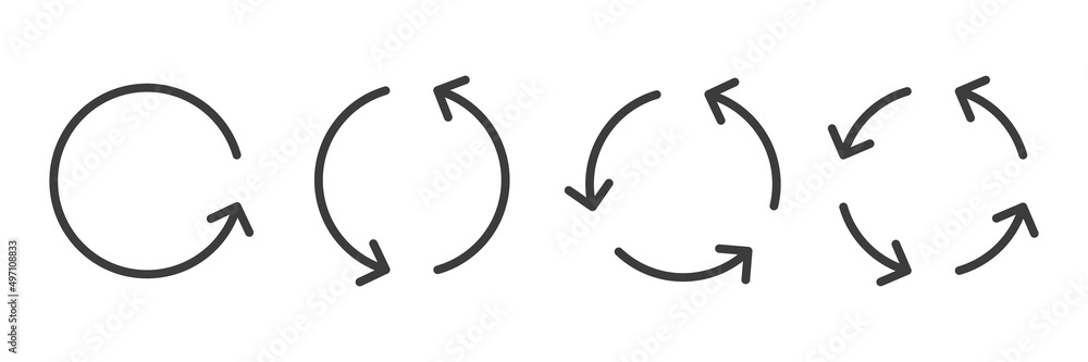 Set of circular arrows. Rotate black arrow group. Vector isolated on white. Set of circular arrows. Rotate black arrow group. Vector isolated on white.