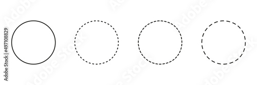 Line dotted circle route set. Round spotted elements. Dots linear path. Vector isolated on white.