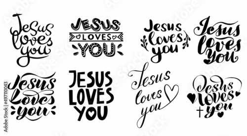 vector set of handwritten calligraphic inscriptions Jesus loves you