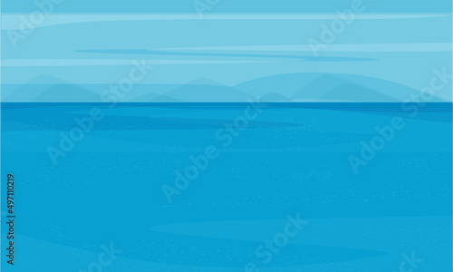 Seascape. Water, horizon, mountains.