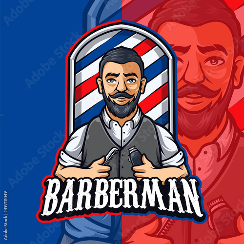 Barber Man Mascot Character Logo Template