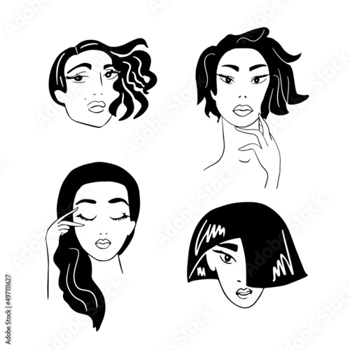 Faces of beautiful girls logo.Silhuette.Fashion industry.Vector illustration.