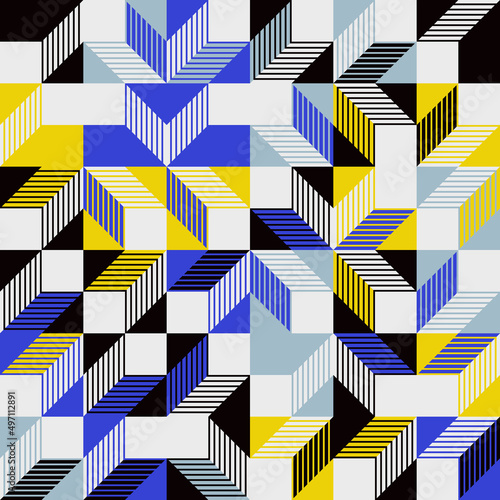 Modern Geometric Art Of Mosaic Pattern Made With Vector Abstract Shapes And Elements