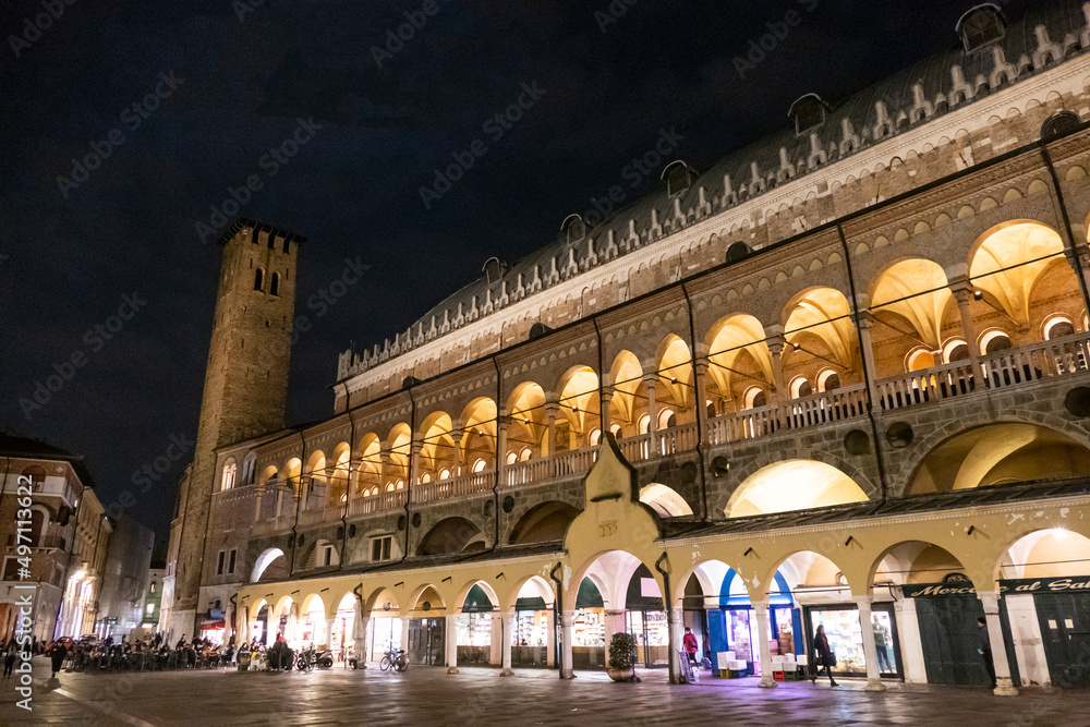 The beautiful Palazzo della Regione in the historic center of Padua at night