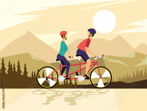 couple in tandem bicycle
